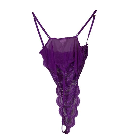Vintage Delicates Lace Bodysuit Womens 36B Purple Sheer Scalloped Lingerie Y2K - Picture 4 of 5